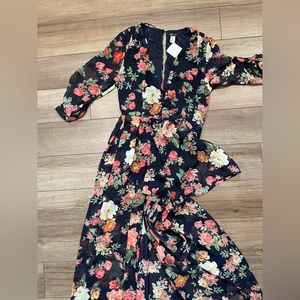 Floral Long Sleeve Romper with Skirt